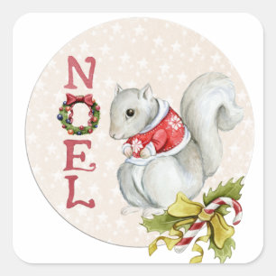 Eichhörnchen-Weihnachtsillustration Quadratischer Aufkleber