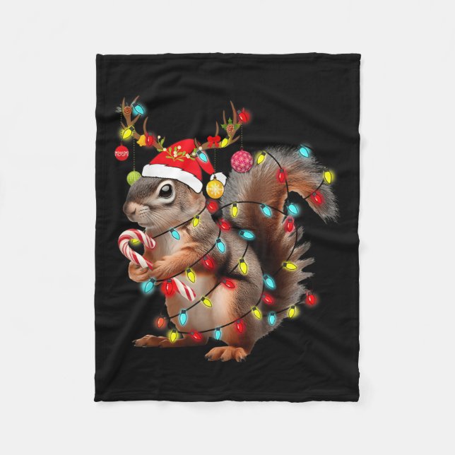 Eichhörnchen Weihnachtslicht Funny Xmas Eichhörnch Fleecedecke (Vorderseite)