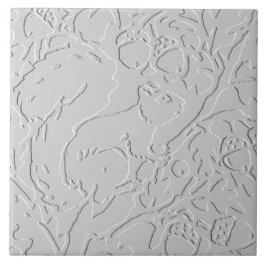 Eichhörnchen Weiß Schwarz Embossed Woodland Acorn Fliese