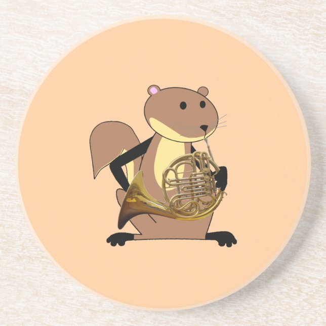 Eichhörnchen, welches das französische Horn spielt Getränkeuntersetzer (Vorne)
