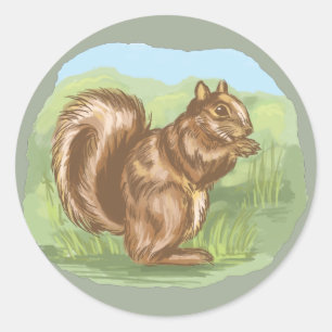 Eichhörnchen Woodland Life Cartoon Design Runder Aufkleber
