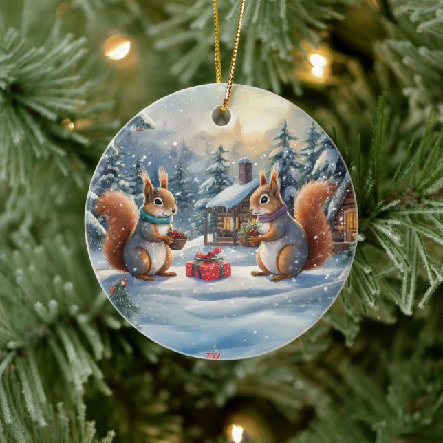 Eichhörnchenbauweise von Rich AMeN Gill Keramik Ornament (Baum)