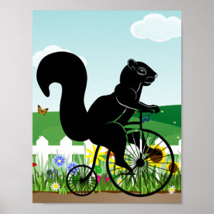 Eichhörnchenfahrer auf altem Fahrrad Poster