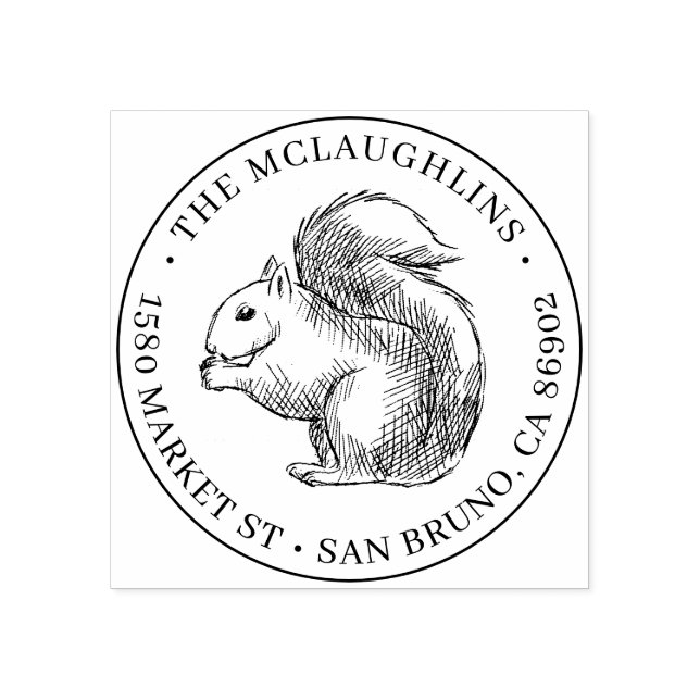 Eichhörnchenfelle | Runde Familienname Rücksendead Gummistempel (Prägung)