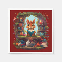 Eichhörnchenlesung auf einer Vintagen virtuellen B Serviette