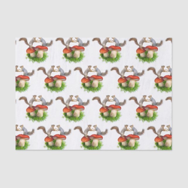 Eichhörnchenpaarung auf rotem Polsterpapier Seidenpapier (Vorderseite)