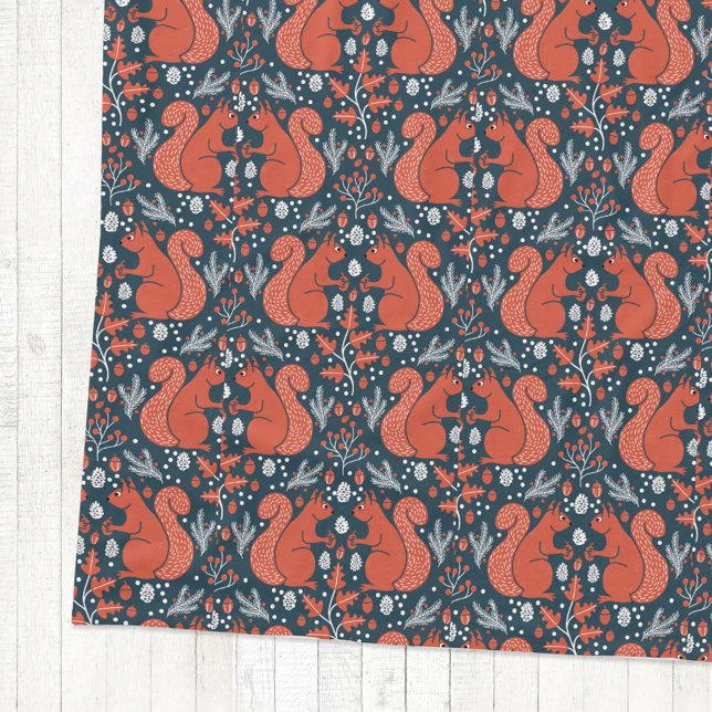 Eichhörnchenwald Waldmuster Fleecedecke (Red squirrel woodland forest nature pattern cozy fleece blanket)
