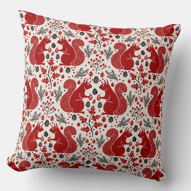 Eichhörnchenwald Waldmuster Kissen (Squirrels in the Forest woodland art throw pillow)