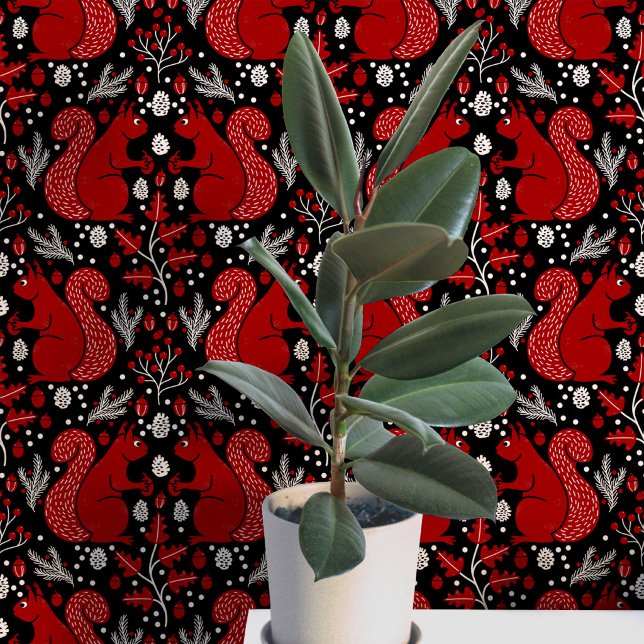 Eichhörnchenwald Waldmuster Tapete (Modern Squirrel woodland forest peel and stick wallpaper)