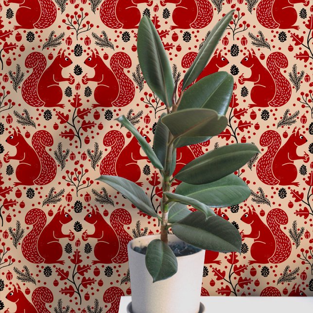 Eichhörnchenwald Waldmuster Tapete (Modern squirrel woodland forest pattern peel and stick wallpaper)