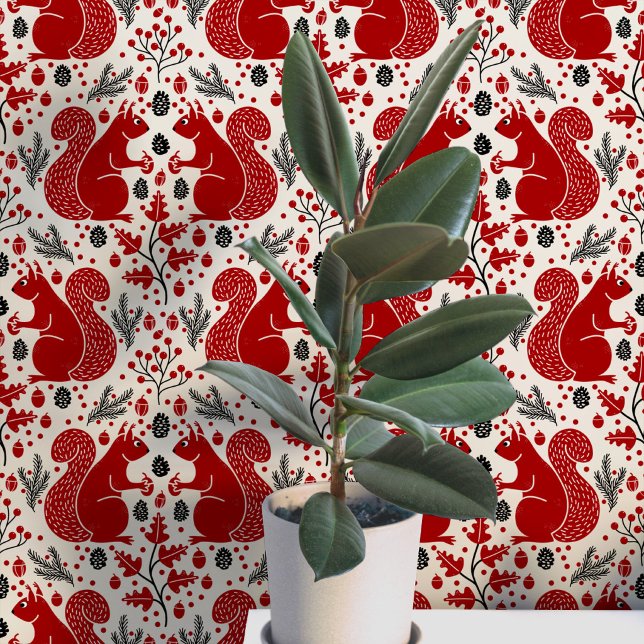 Eichhörnchenwald Waldmuster Tapete (Modern squirrel woodland forest pattern peel and stick wallpaper)