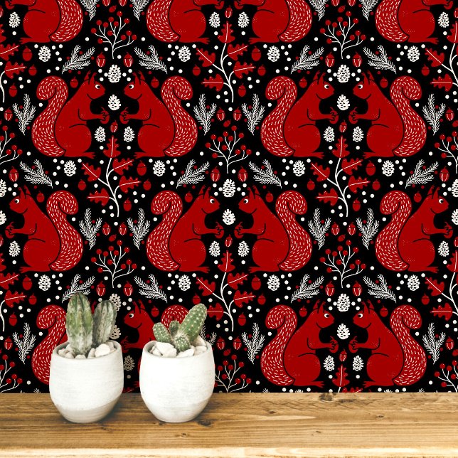 Eichhörnchenwald Waldmuster Tapete (Modern Squirrel woodland forest peel and stick wallpaper)