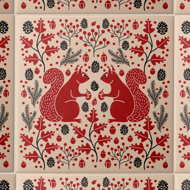 Eichhörnchenwald Woodland Fliese (Squirrel in the Forest pattern ceramic tile)