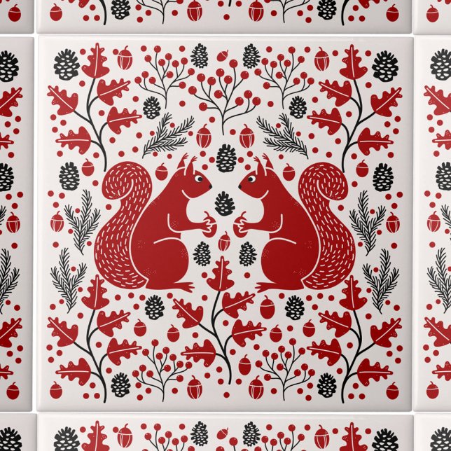 Eichhörnchenwald Woodland Fliese (Squirrel in the Forest pattern ceramic tile)