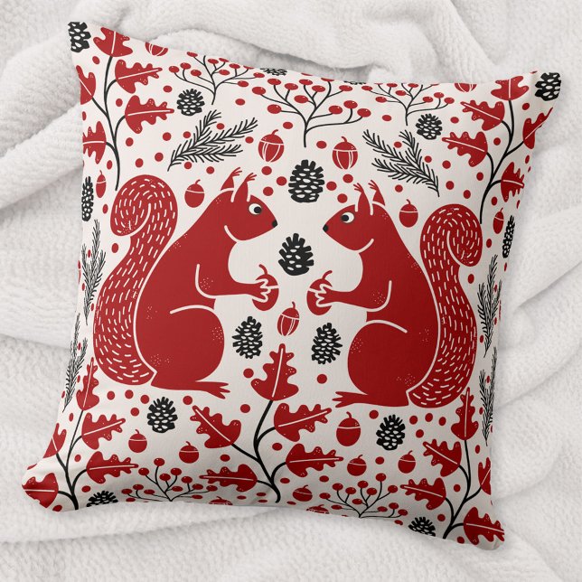 Eichhörnchenwald Woodland Kissen (Squirrel woodland forest art throw pillow)