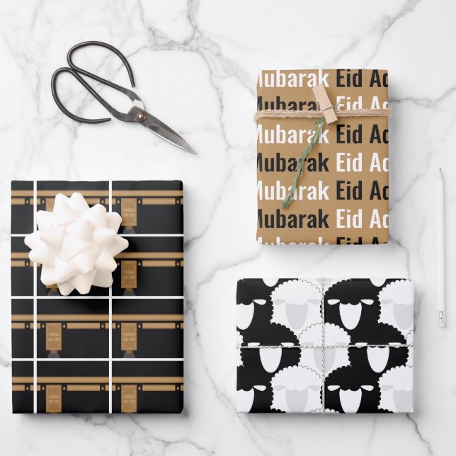 Eid Adha Mubarak Kaaba Sheep Pattern Geschenkpapier Set (Vorderseite)