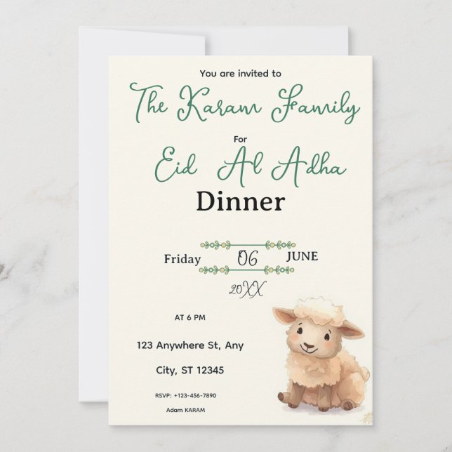 Eid Al Adha Beige Süße Schaf Party Einladung (Vorderseite)