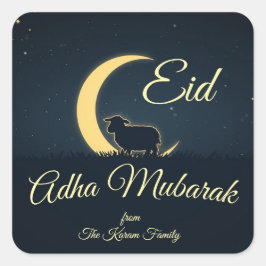 Eid Al Adha Dark Blue Sheep Dinner Quadratischer Aufkleber
