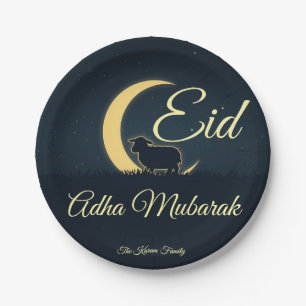 Eid Al Adha Dunkelblaue Schaf-Abendessen Pappteller