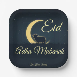Eid Al Adha Dunkelblaue Schaf-Abendessen  Pappteller
