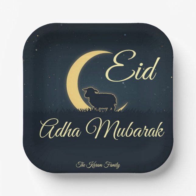 Eid Al Adha Dunkelblaue Schaf-Abendessen  Pappteller (Vorderseite)