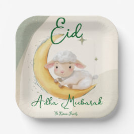 Eid Al Adha Dusty Green Cute Sheep Dinner Pappteller