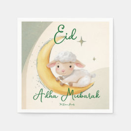 Eid Al Adha Dusty Green Cute Sheep Dinner Serviette