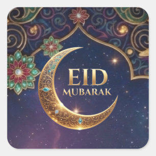 Eid Al-Adha Islamische Feier Gold und Marineblau Quadratischer Aufkleber