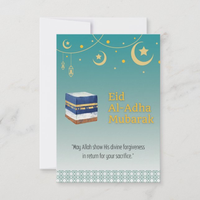 Eid Al-Adha Mubarak Card in Blau und Ka'bah Image Dankeskarte (Vorderseite)