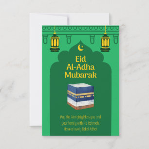 Eid Al-Adha Mubarak Card in Green und Ka'bah Image Dankeskarte