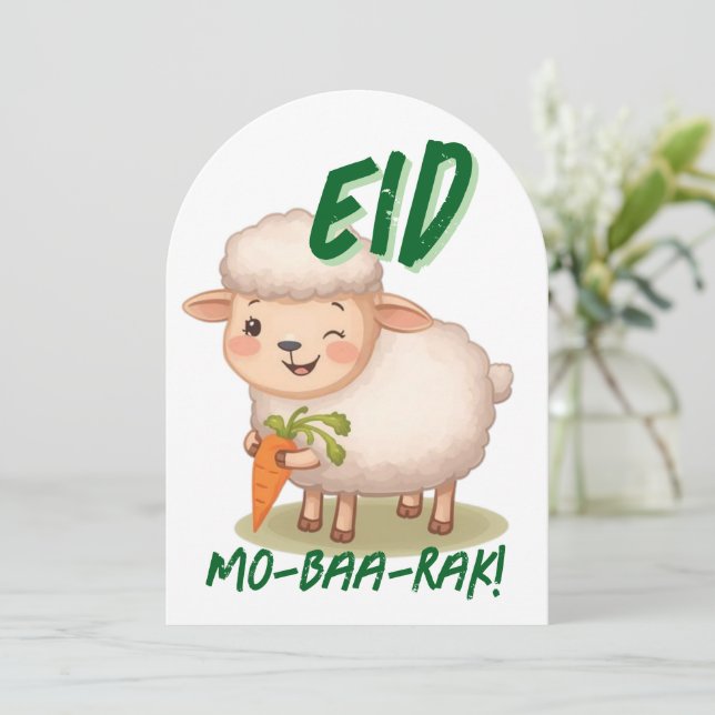 Eid Al Adha Mubarak Cute Sheep Greeting Card  Einladung (Stehend Vorderseite)