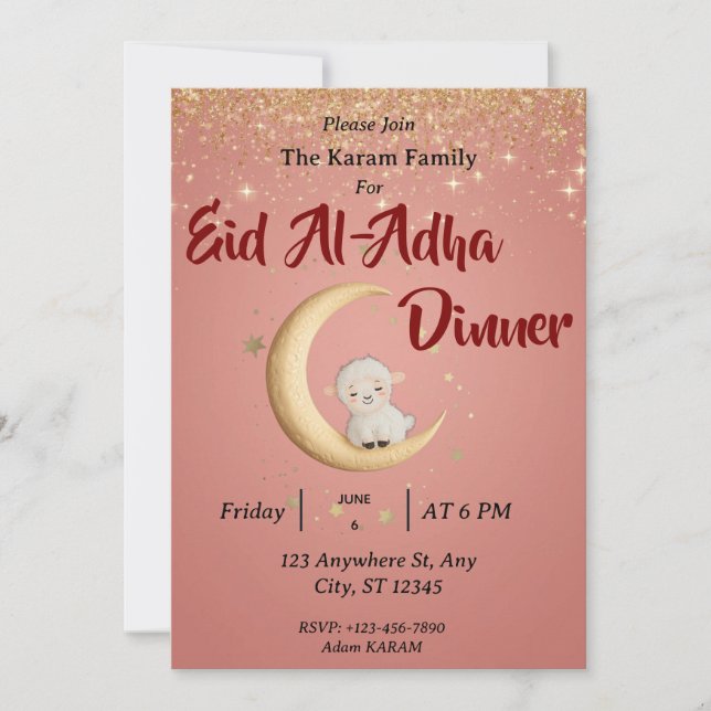 Eid Al Adha Mubarak Pink Modern Einladung (Vorderseite)
