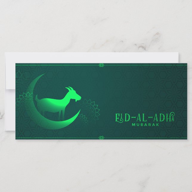 Eid al Adha Mubarak Ziege Crescent Green Pattern Karte (Vorderseite)