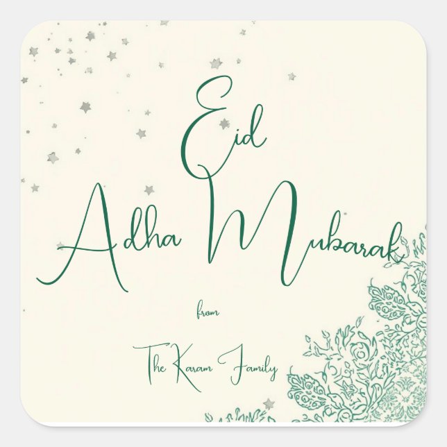 Eid Al Adha Personalized Eid Mubarak  Quadratischer Aufkleber (Vorderseite)