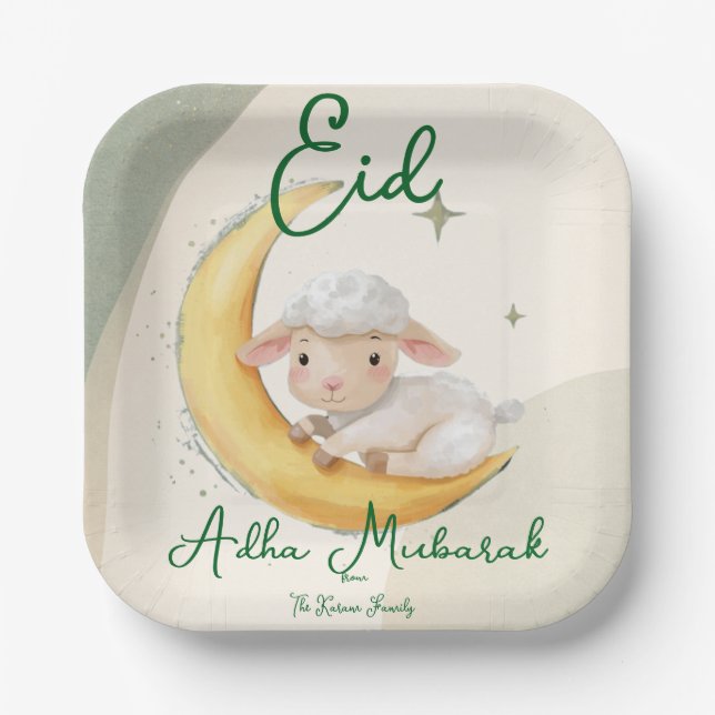 Eid Al Adha Staubgrün Süße Schafe Abendessen  Pappteller (Vorderseite)
