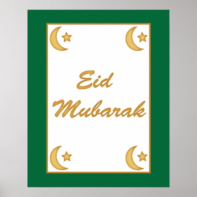 Eid al Fitr Eid Mubarak Green Gold Moon Stars Poster (Vorne)
