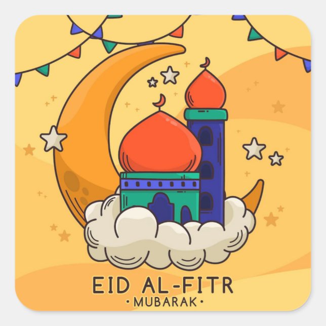 Eid Al-Fitr Greeting Quadratischer Aufkleber (Vorderseite)