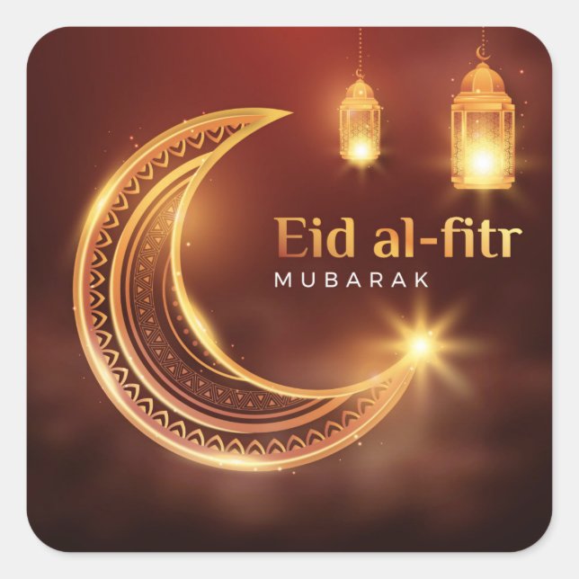 Eid Al-Fitr Mubarak Quadratischer Aufkleber (Vorderseite)