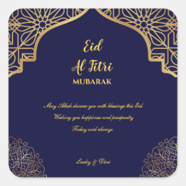 Eid Al Fitri Golden Mandala Navy Blue Holiday Quadratischer Aufkleber
