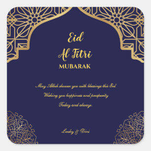 Eid Al Fitri Golden Mandala Navy Blue Holiday Quadratischer Aufkleber