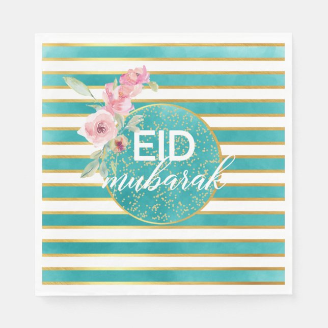 Eid Aquamarin und Gold Napkin Serviette (Vorderseite)