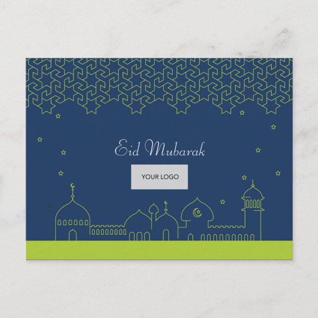 Eid Corporate Postcard - Blue & Green Einladungspostkarte (Vorderseite)