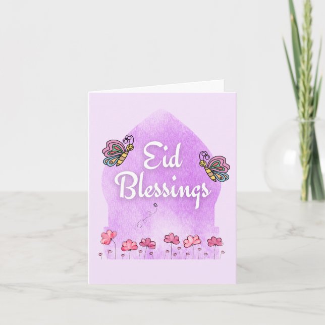 Eid Fitr Adha Blessing Butterflies Pink Karte (Vorderseite)