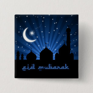 Eid Mosque Blue Night Button