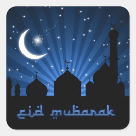 Eid Mosque Blue Night Quadratischer Aufkleber