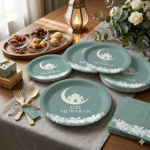 Eid Mubarak 1447 Hijri Crescent Moschee Design Pappteller