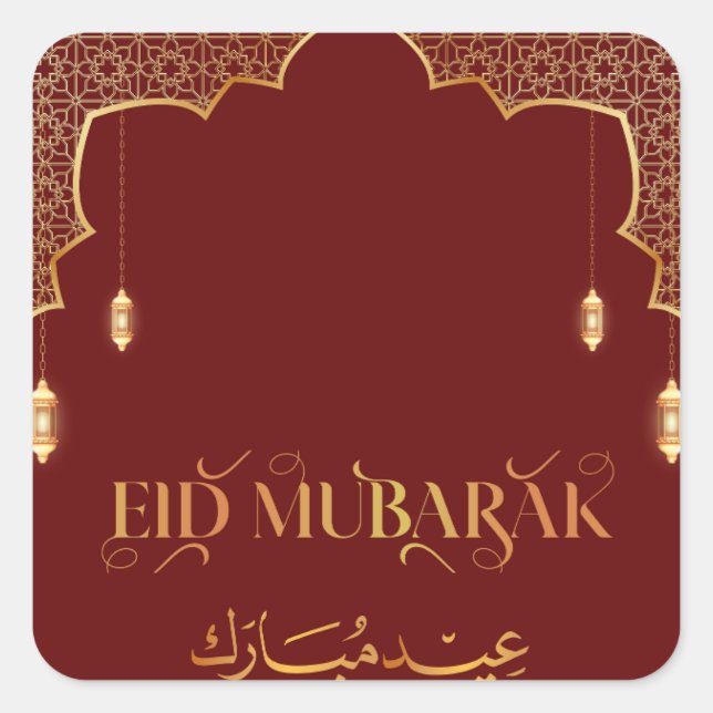 Eid Mubarak 2024 Gold und Red Customize Quadratischer Aufkleber (Vorderseite)