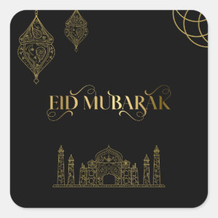 Eid Mubarak 2024 - Goldene Kalligraphie Quadratischer Aufkleber