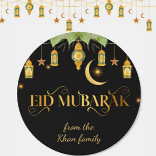 Eid Mubarak Benutzerdefinierter Name Elegant Moder Runder Aufkleber