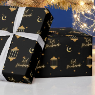 Eid Mubarak Black + Gold Elegante Lanterns + Mond Geschenkpapier